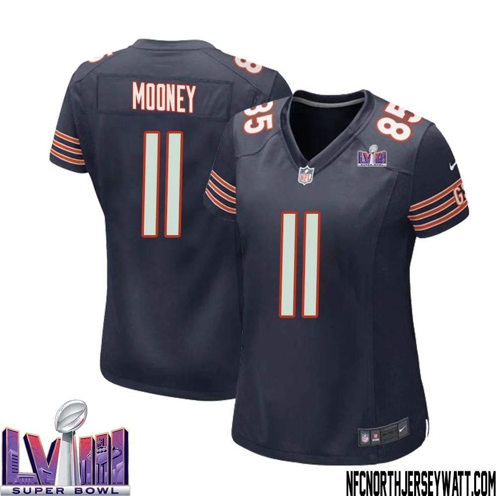 Darnell Mooney No 11 Chicago Bears Super Bowl LVIII Home Game Jersey Navy for Women 1