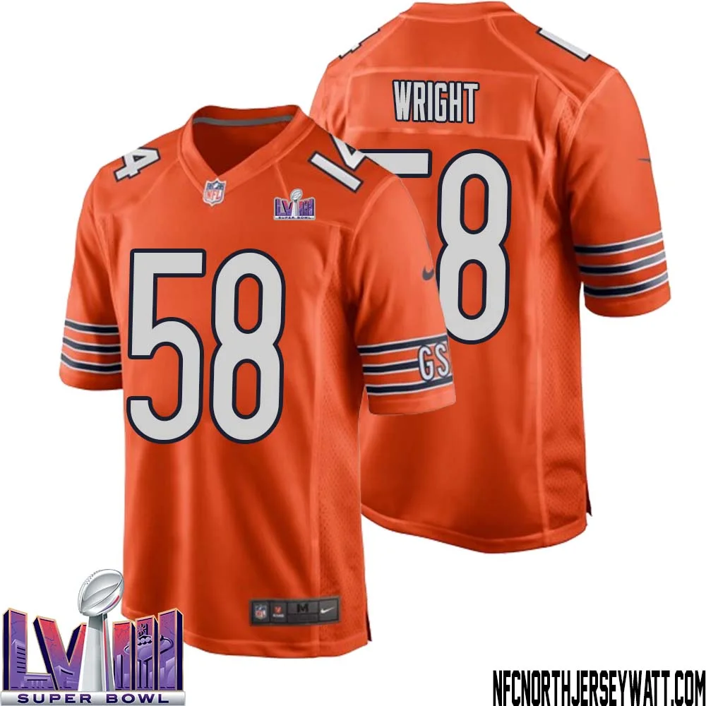 Darnell Wright No 58 Chicago Bears Super Bowl LVIII Alternate Game Jersey Orange for Men 1