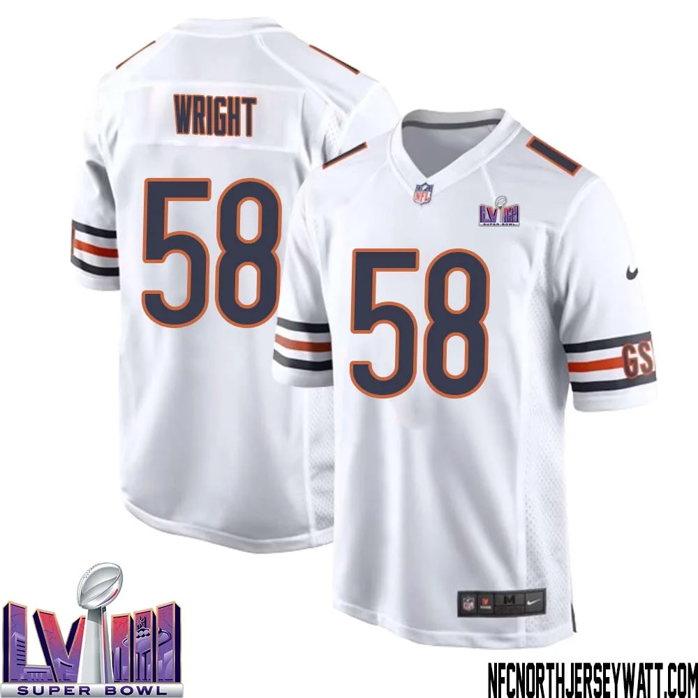 Darnell Wright No 58 Chicago Bears Super Bowl LVIII Away Game Jersey White for Men