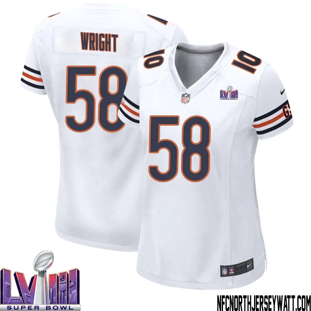 Darnell Wright No 58 Chicago Bears Super Bowl LVIII Away Game Jersey White for Women 1