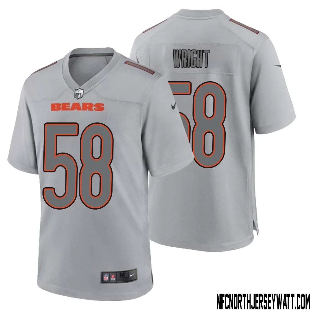 Darnell Wright No 58 Men Gray Chicago Bears Atmosphere Fashion Game Jersey