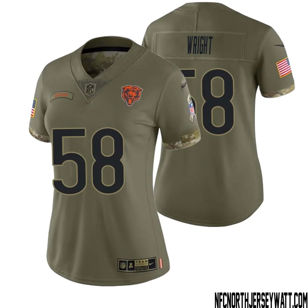 Darnell Wright No 58 Women Olive Chicago Bears 2022 Salute To Service Retired Player Limited Jersey 1