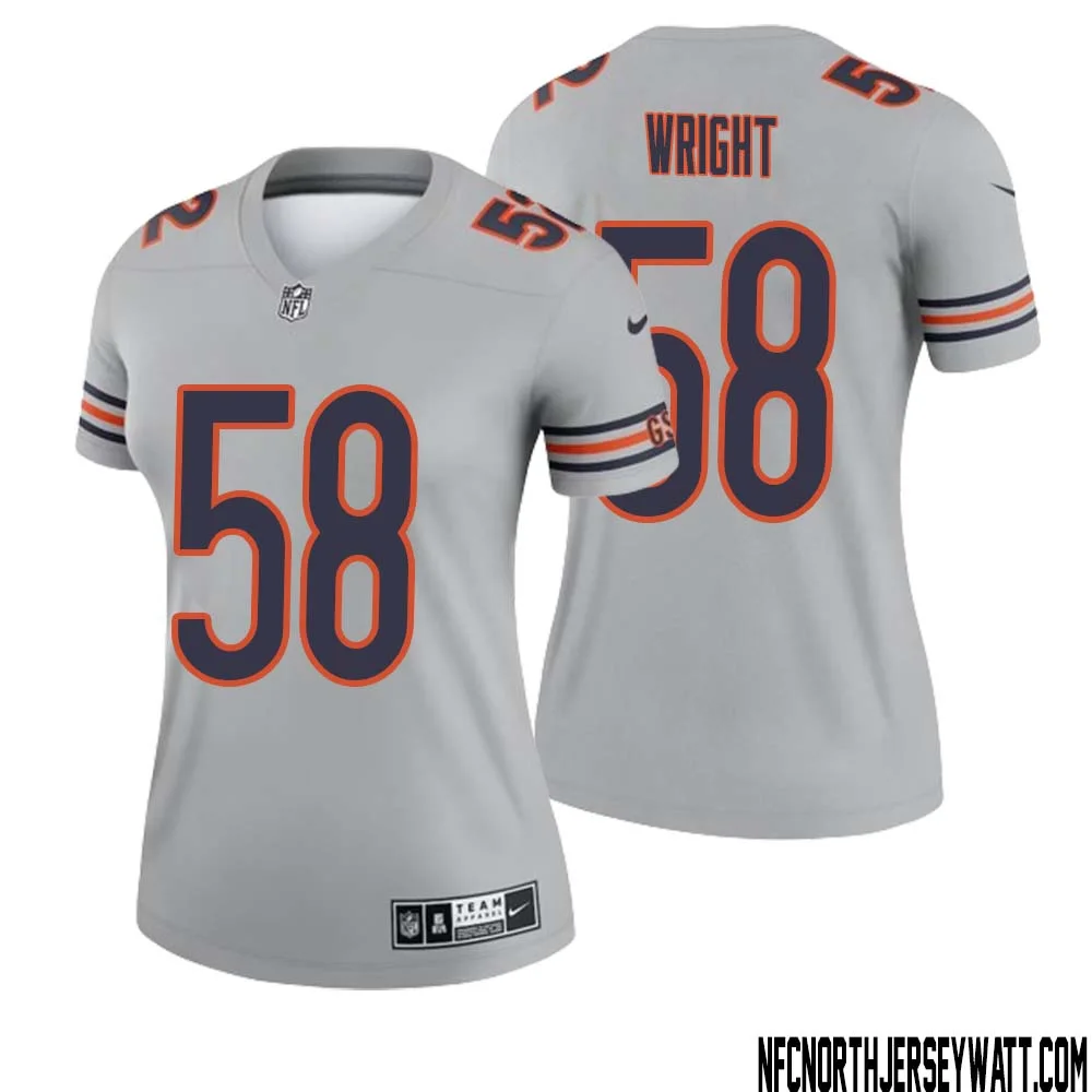 Darnell Wright No 58 Women Silver Chicago Bears Inverted Legend Jersey 1