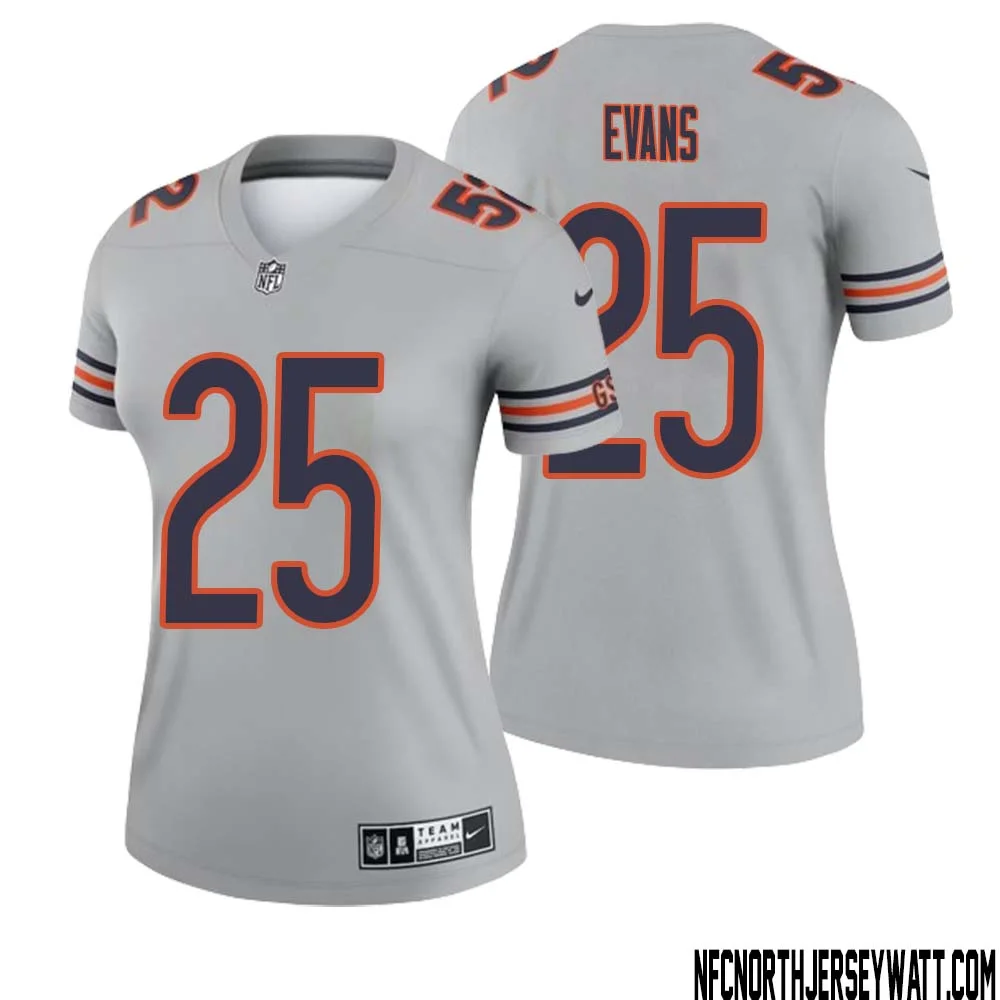 Darrynton Evans No 25 Women Silver Chicago Bears Inverted Legend Jersey