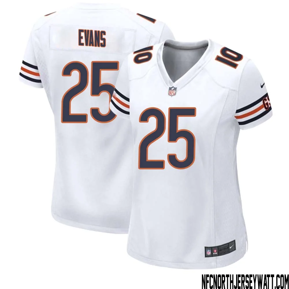Darrynton Evans No 25 Women White Chicago Bears Away Game Jersey
