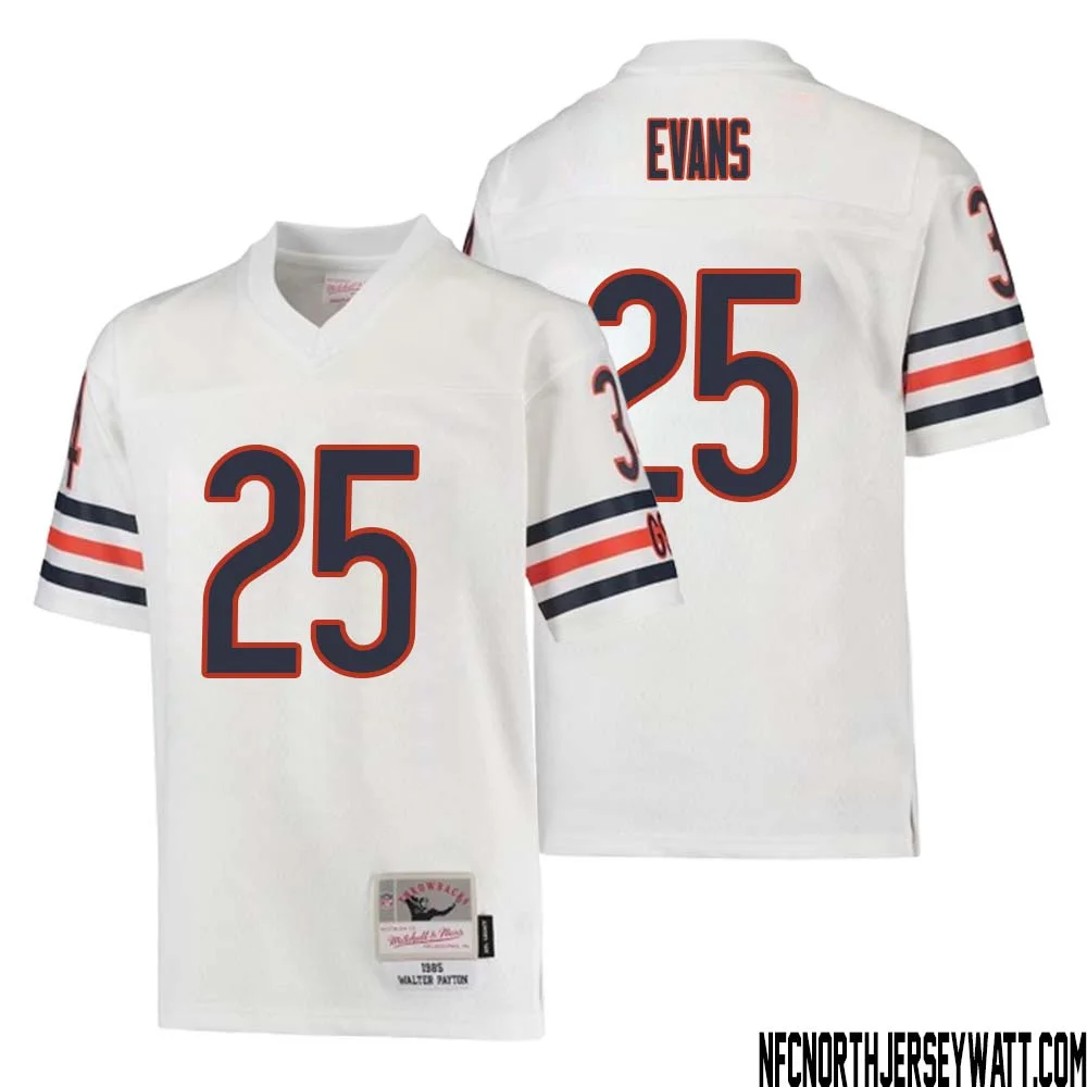 Darrynton Evans No 25 Youth Mitchell Ness White Chicago Bears 1985 Retired Player Legacy Jersey 1
