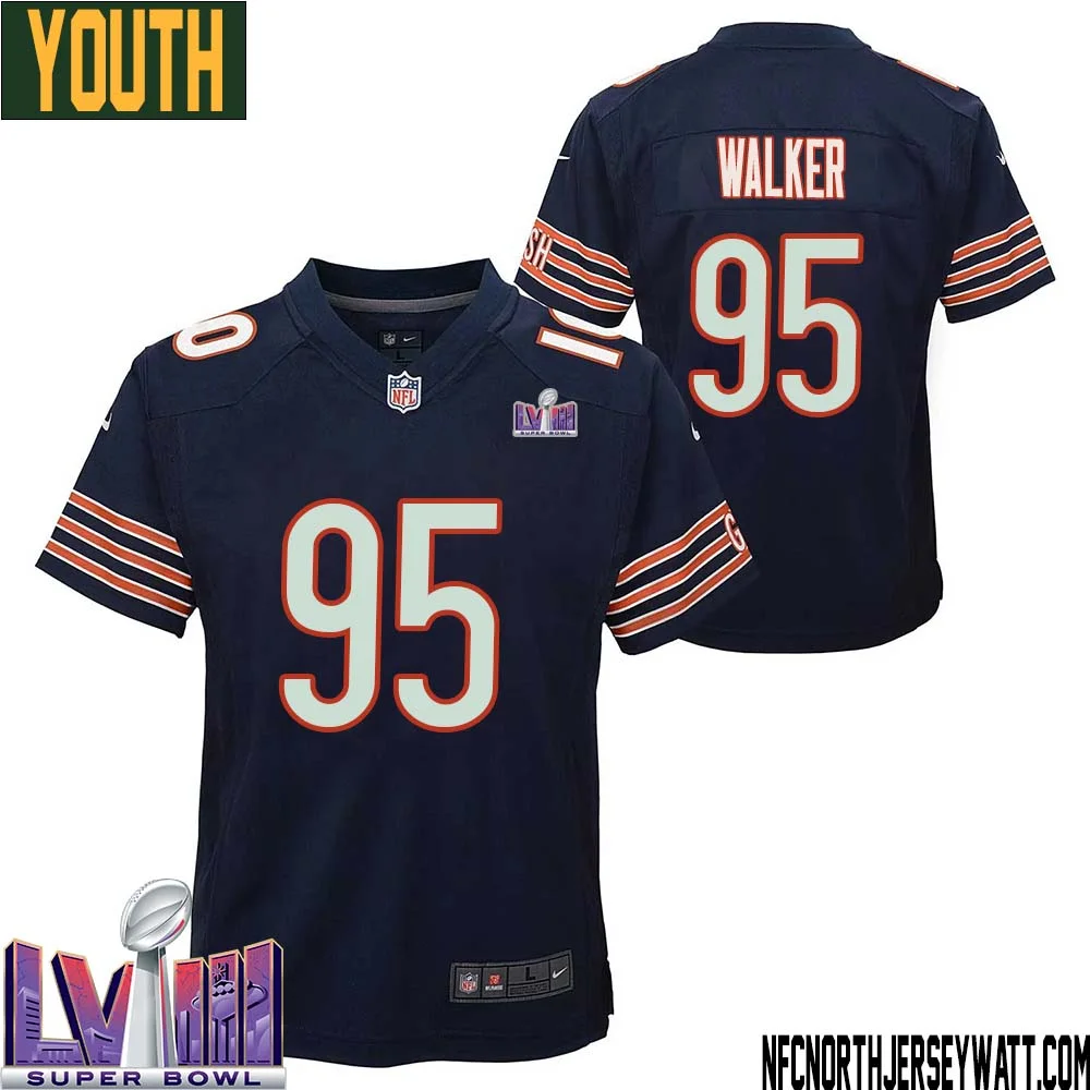 DeMarcus Walker No 95 Chicago Bears Super Bowl LVIII Home Game Jersey Navy for Youth