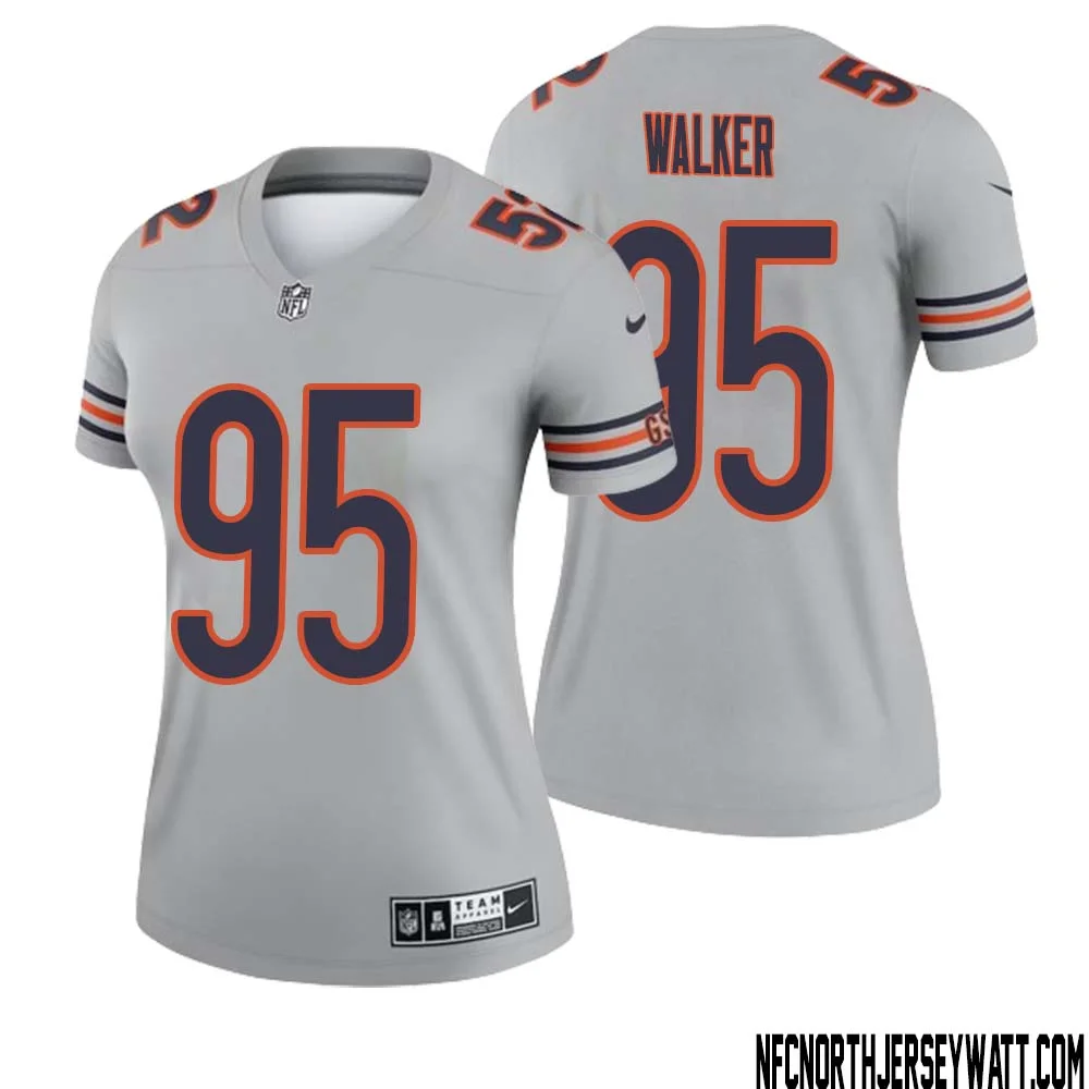 DeMarcus Walker No 95 Women Silver Chicago Bears Inverted Legend Jersey