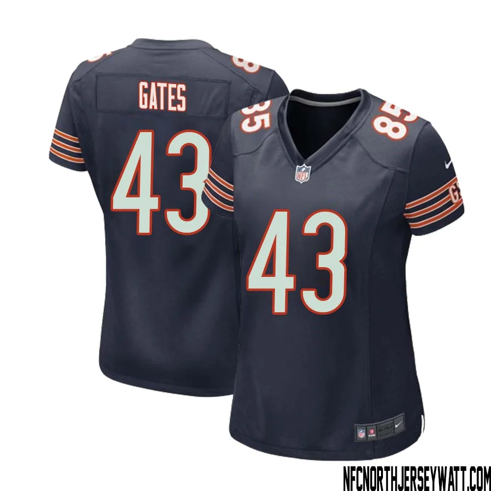 DeMarquis Gates No 43 Chicago Bears Home Game Navy Jersey for Women 1