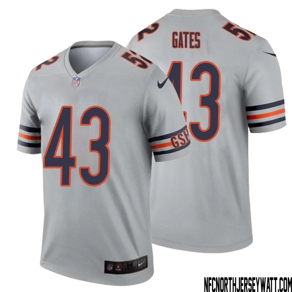 DeMarquis Gates No 43 Men Silver Chicago Bears Inverted Legend Jersey