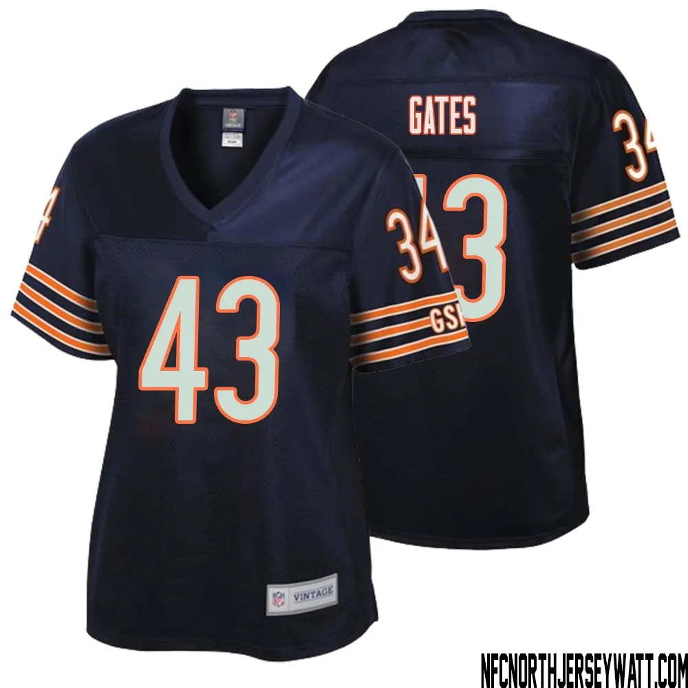 DeMarquis Gates No 43 Women NFL Pro Line Navy Chicago Bears Retired Player Replica Jersey