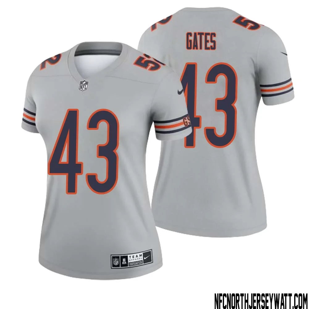 DeMarquis Gates No 43 Women Silver Chicago Bears Inverted Legend Jersey 1