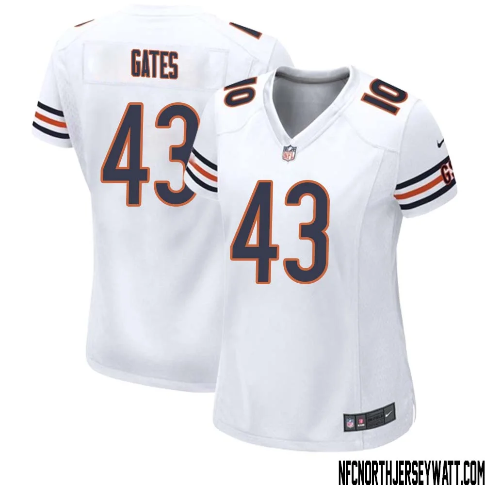 DeMarquis Gates No 43 Women White Chicago Bears Away Game Jersey