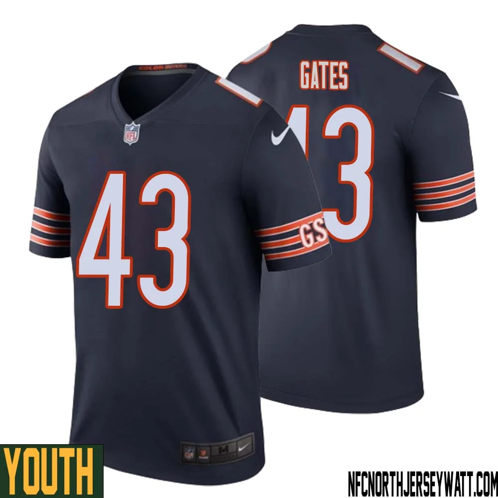 DeMarquis Gates No 43 Youth Navy Chicago Bears Color Rush Legend Jersey 1