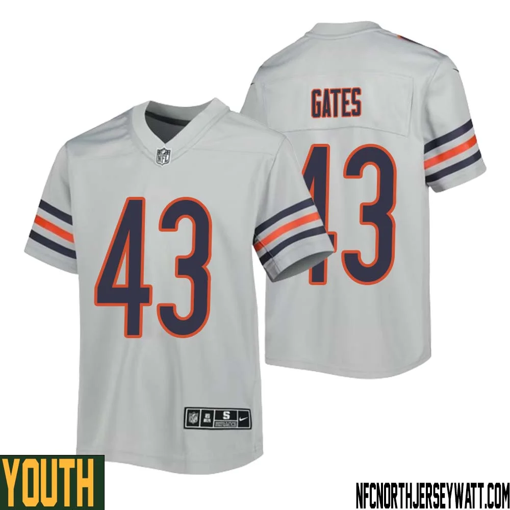 DeMarquis Gates No 43 Youth Silver Chicago Bears Inverted Legend Jersey 1