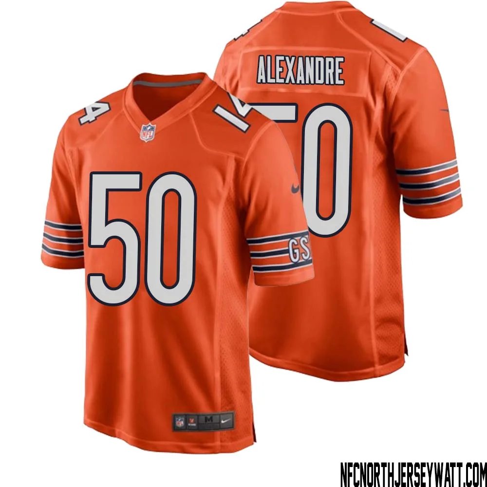 Deslin Alexandre No 50 Men Orange Chicago Bears Alternate Game Player Jersey