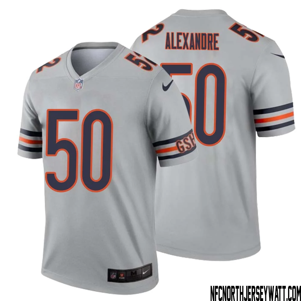 Deslin Alexandre No 50 Men Silver Chicago Bears Inverted Legend Jersey
