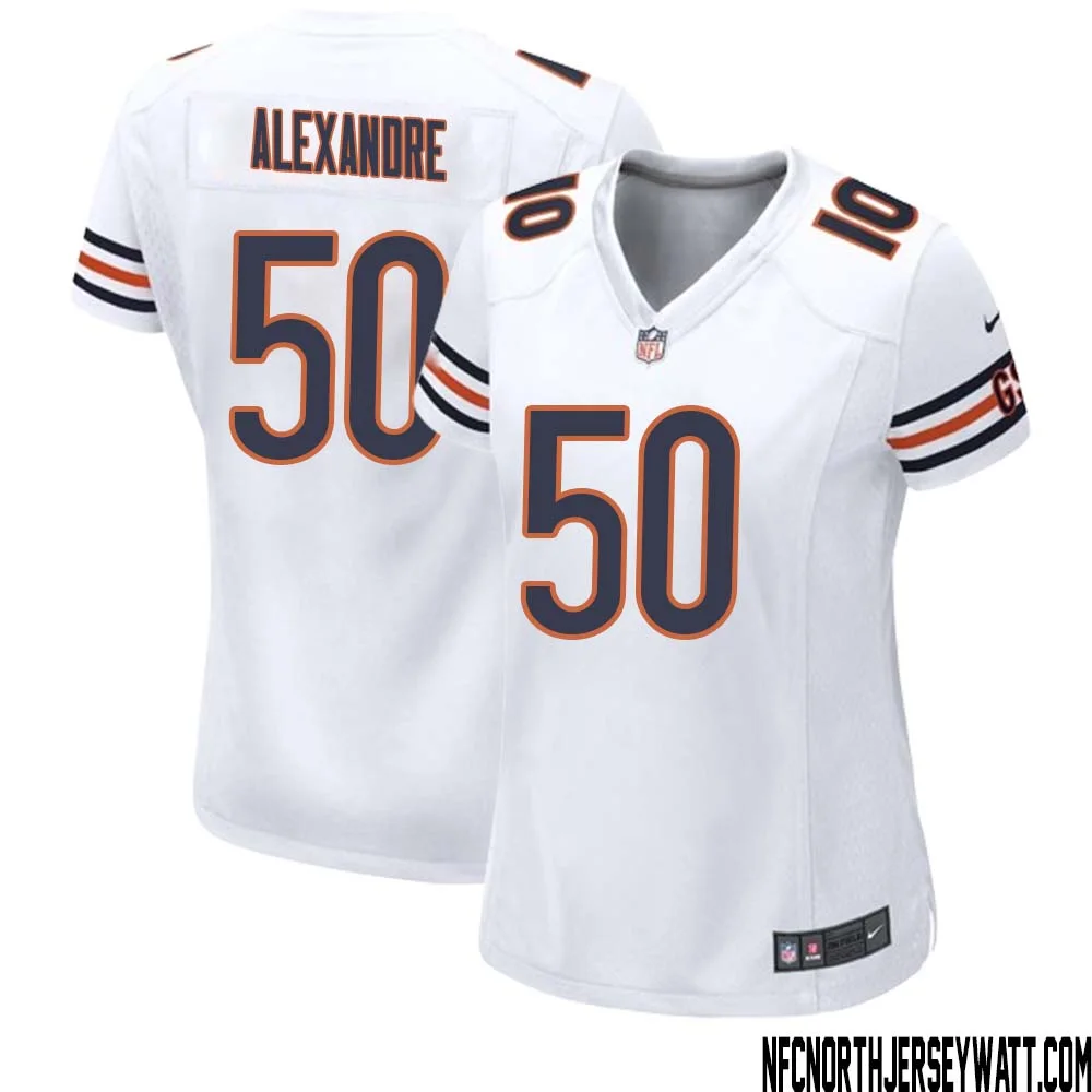 Deslin Alexandre No 50 Women White Chicago Bears Away Game Jersey 1