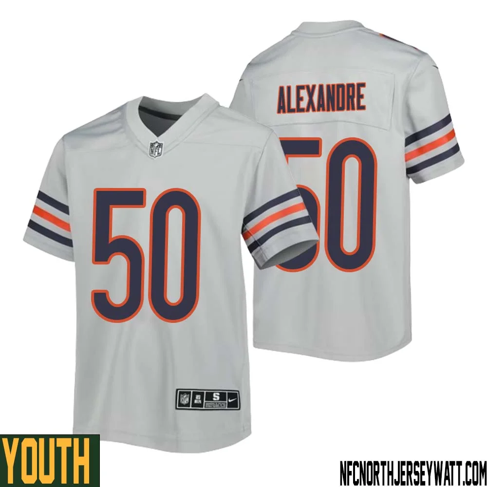 Deslin Alexandre No 50 Youth Silver Chicago Bears Inverted Legend Jersey 1