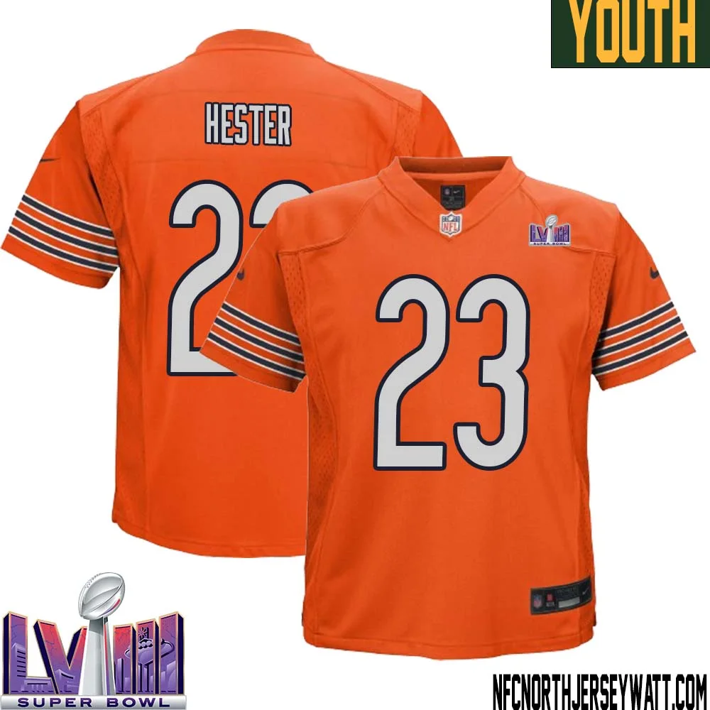 Devin Hester No 23 Chicago Bears Super Bowl LVIII Alternate Game Jersey Orange for Youth 1
