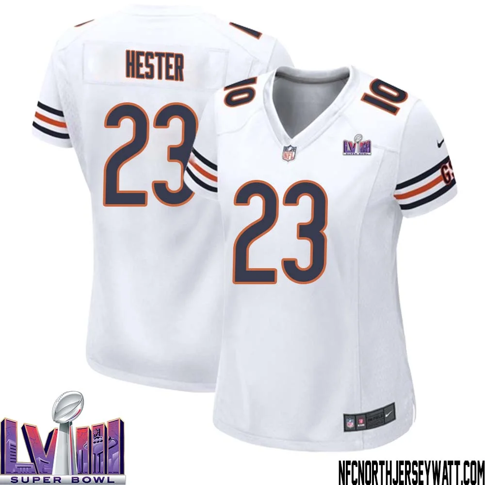 Devin Hester No 23 Chicago Bears Super Bowl LVIII Away Game Jersey White for Women 1