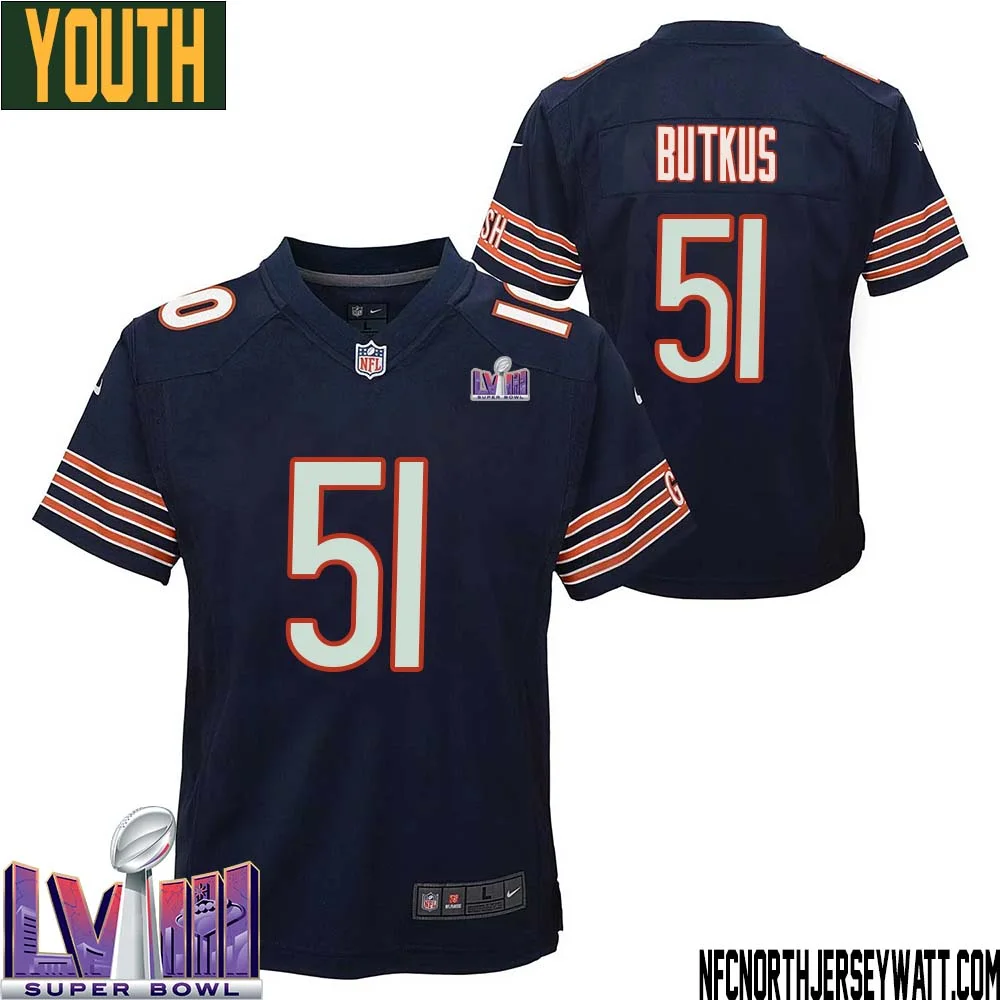 Dick Butkus No 51 Chicago Bears Super Bowl LVIII Home Game Jersey Navy for Youth