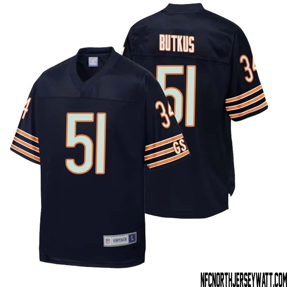 Dick Butkus No 51 Men NFL Pro Line Navy Chicago Bears Retired Player Replica Jersey 1
