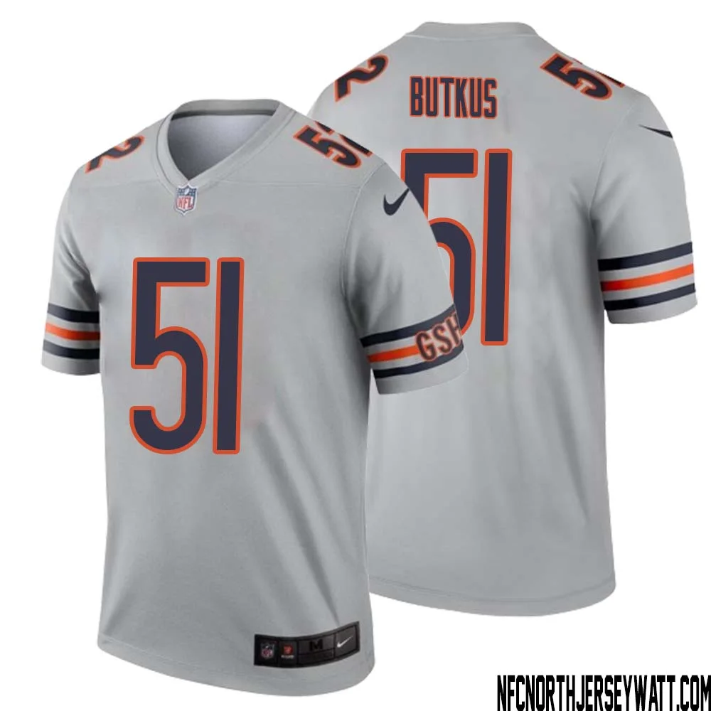 Dick Butkus No 51 Men Silver Chicago Bears Inverted Legend Jersey 1