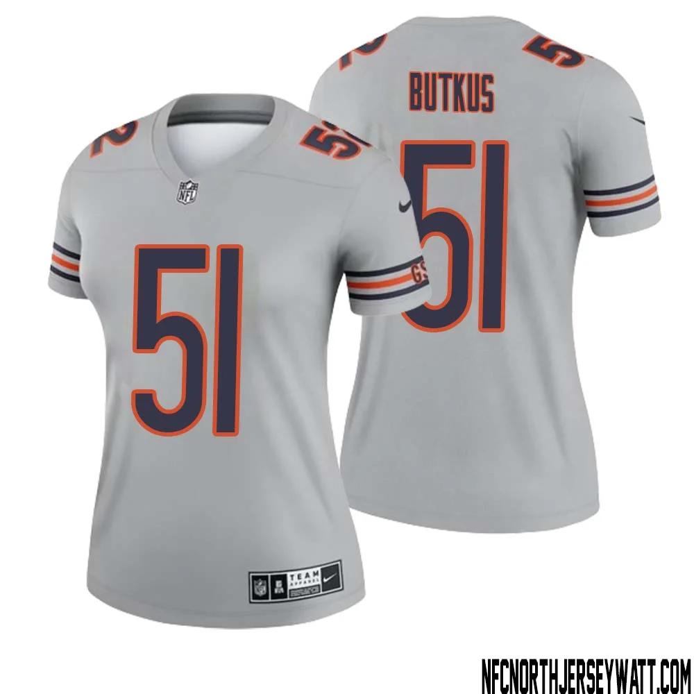 Dick Butkus No 51 Women Silver Chicago Bears Inverted Legend Jersey
