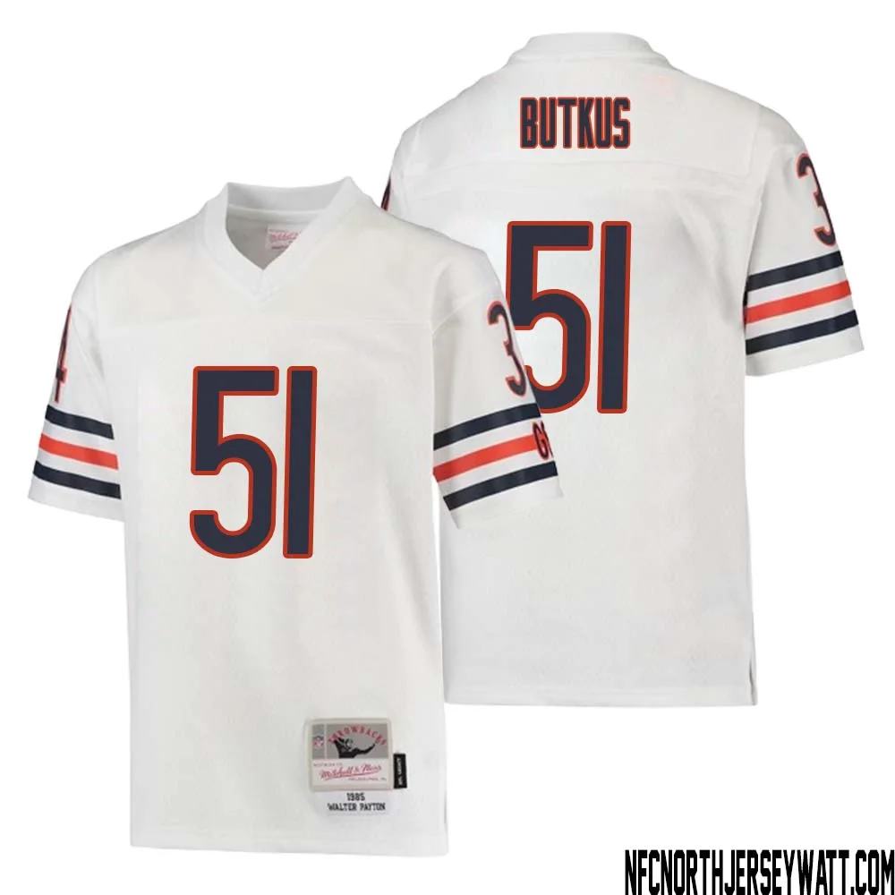 Dick Butkus No 51 Youth Mitchell Ness White Chicago Bears 1985 Retired Player Legacy Jersey