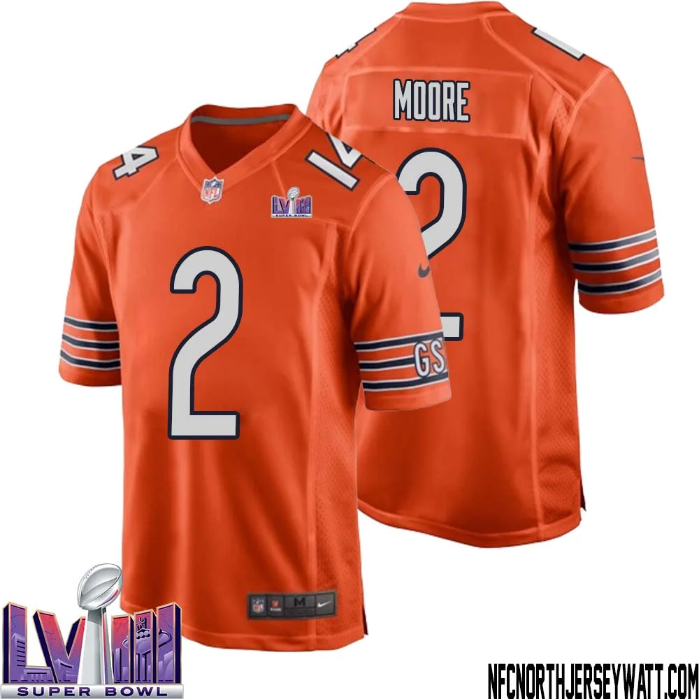 DJ Moore No 2 Chicago Bears Super Bowl LVIII Alternate Game Jersey Orange for Men 1