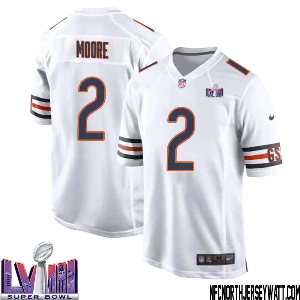 DJ Moore No 2 Chicago Bears Super Bowl LVIII Away Game Jersey White for Men