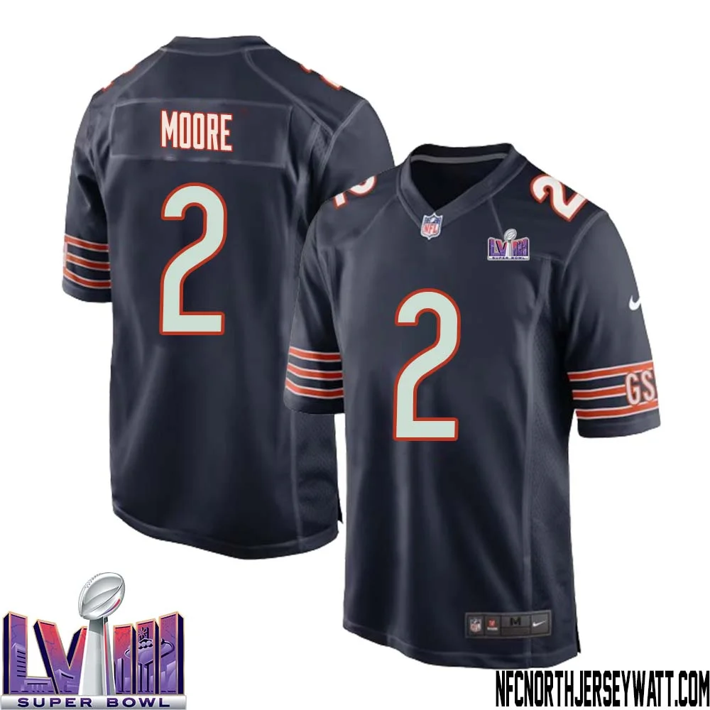 DJ Moore No 2 Chicago Bears Super Bowl LVIII Home Game Jersey Navy for Men