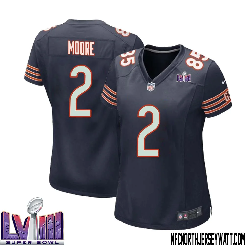 DJ Moore No 2 Chicago Bears Super Bowl LVIII Home Game Jersey Navy for Women