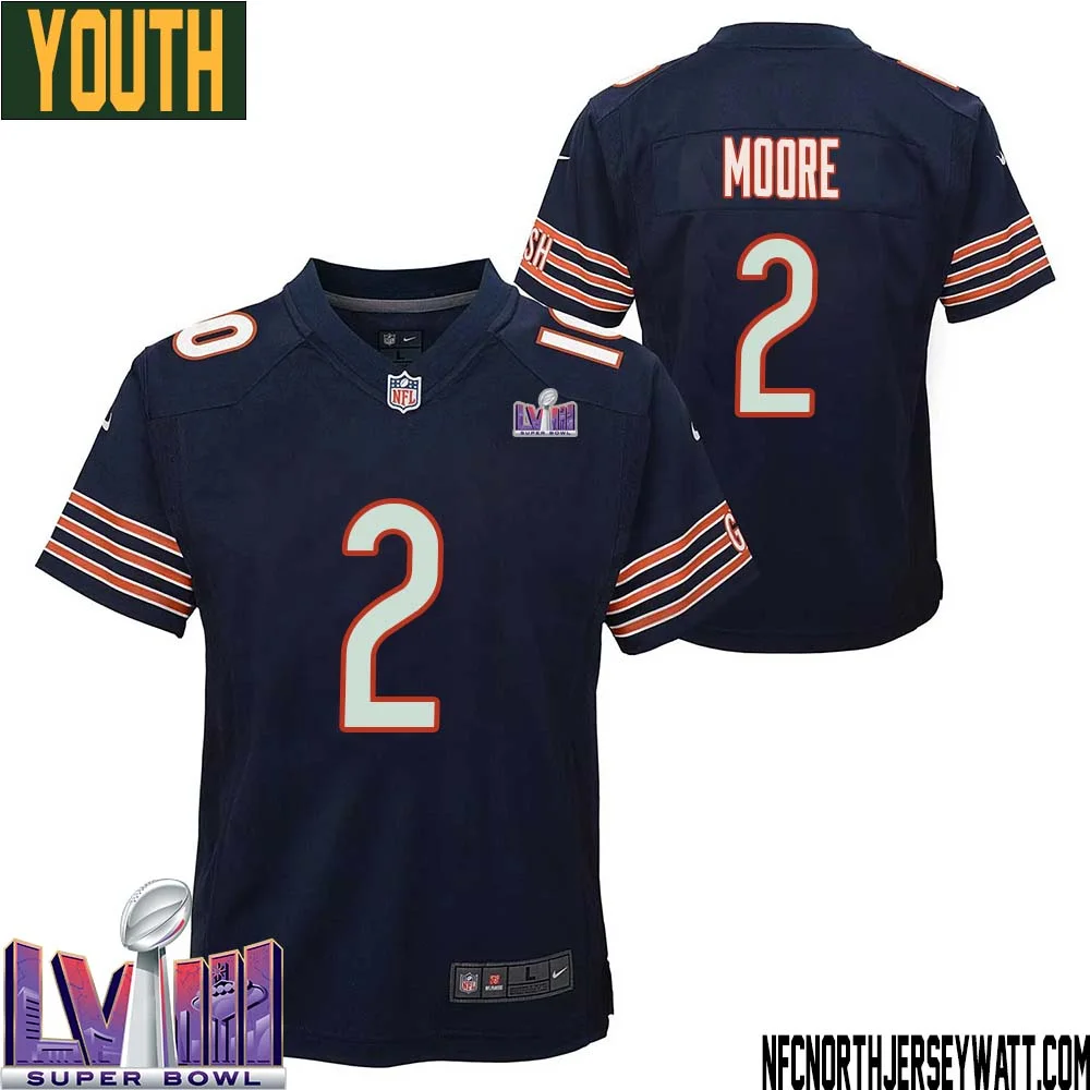 DJ Moore No 2 Chicago Bears Super Bowl LVIII Home Game Jersey Navy for Youth