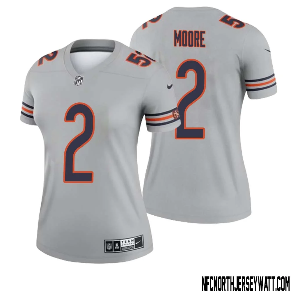 DJ Moore No 2 Women Silver Chicago Bears Inverted Legend Jersey 1