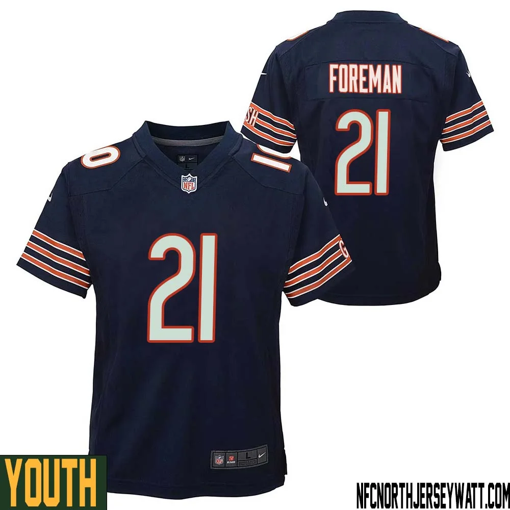 DOnta Foreman No 21 Chicago Bears Home Game Navy Jersey for Youth 1