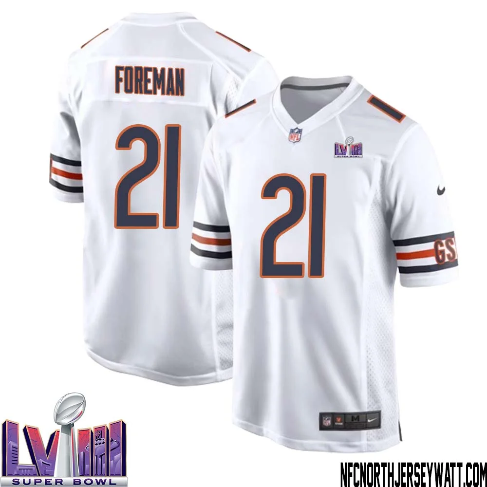 DOnta Foreman No 21 Chicago Bears Super Bowl LVIII Away Game Jersey White for Men