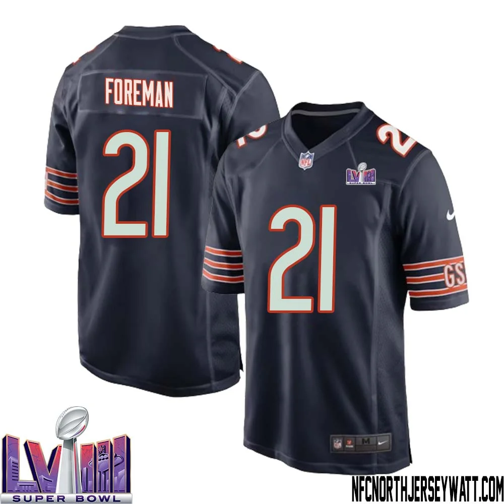 DOnta Foreman No 21 Chicago Bears Super Bowl LVIII Home Game Jersey Navy for Men