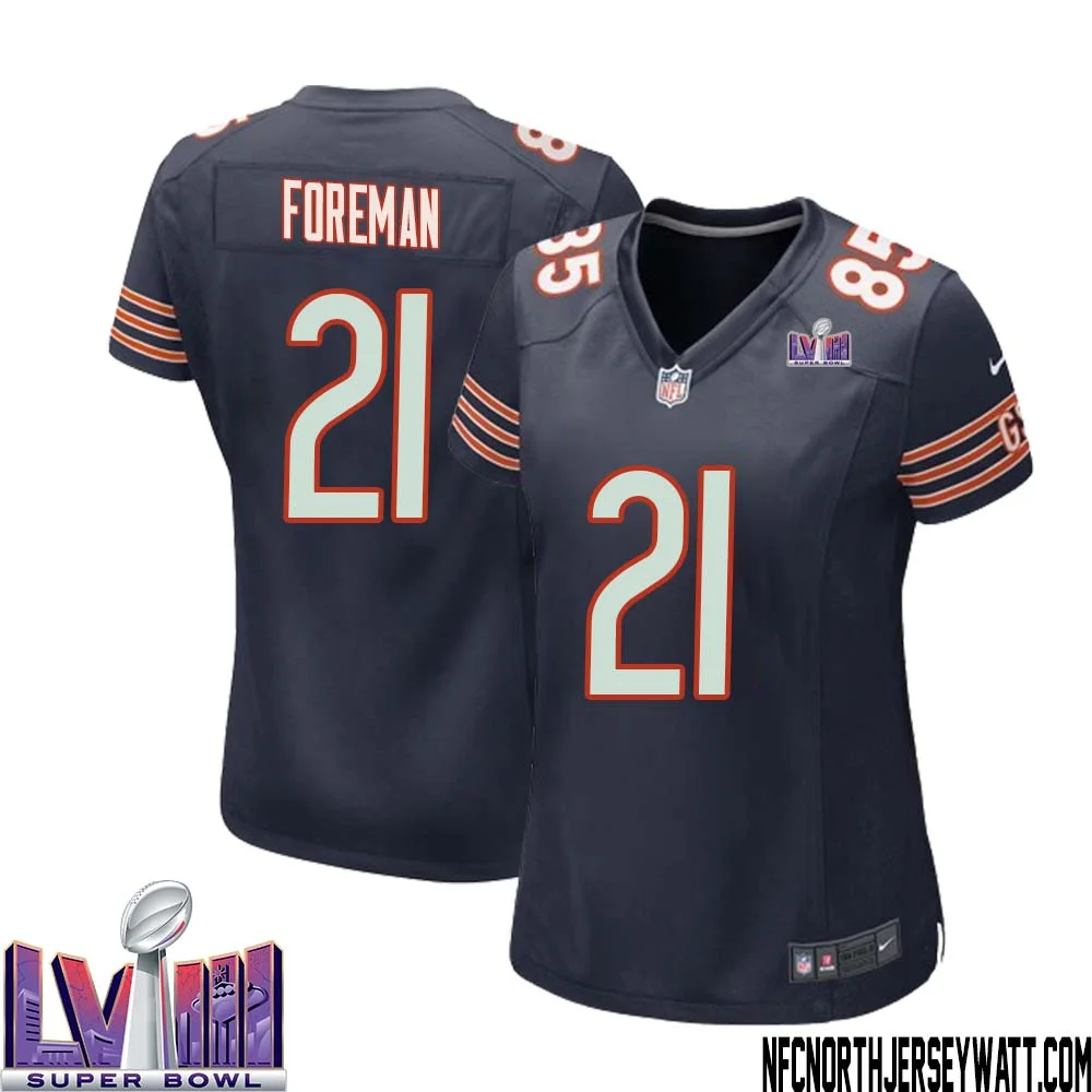 DOnta Foreman No 21 Chicago Bears Super Bowl LVIII Home Game Jersey Navy for Women 1