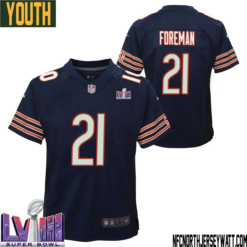 DOnta Foreman No 21 Chicago Bears Super Bowl LVIII Home Game Jersey Navy for Youth 1