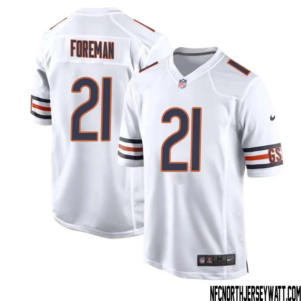 DOnta Foreman No 21 Men White Chicago Bears Away Game Jersey