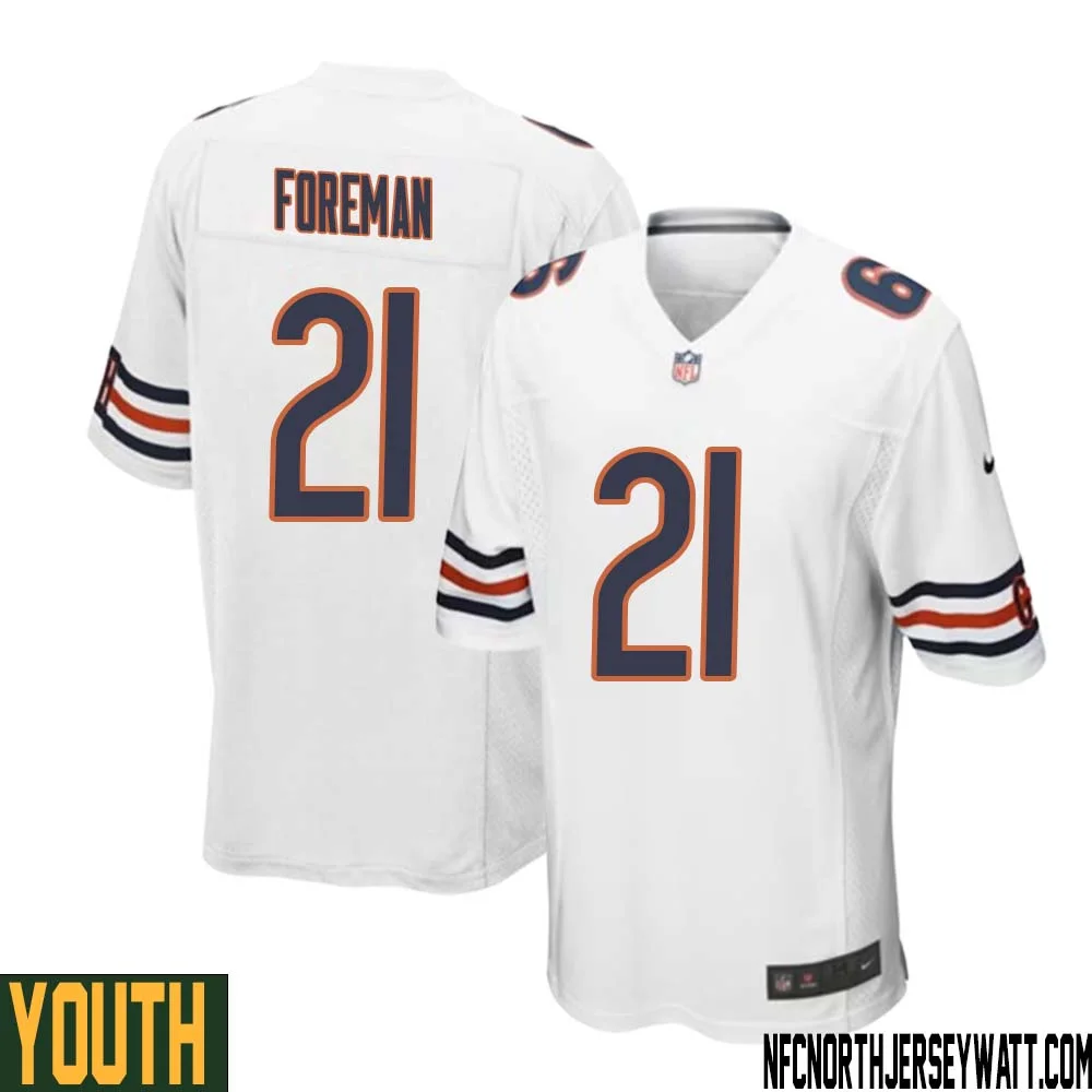 DOnta Foreman No 21 Youth White Chicago Bears Away Game Jersey 1