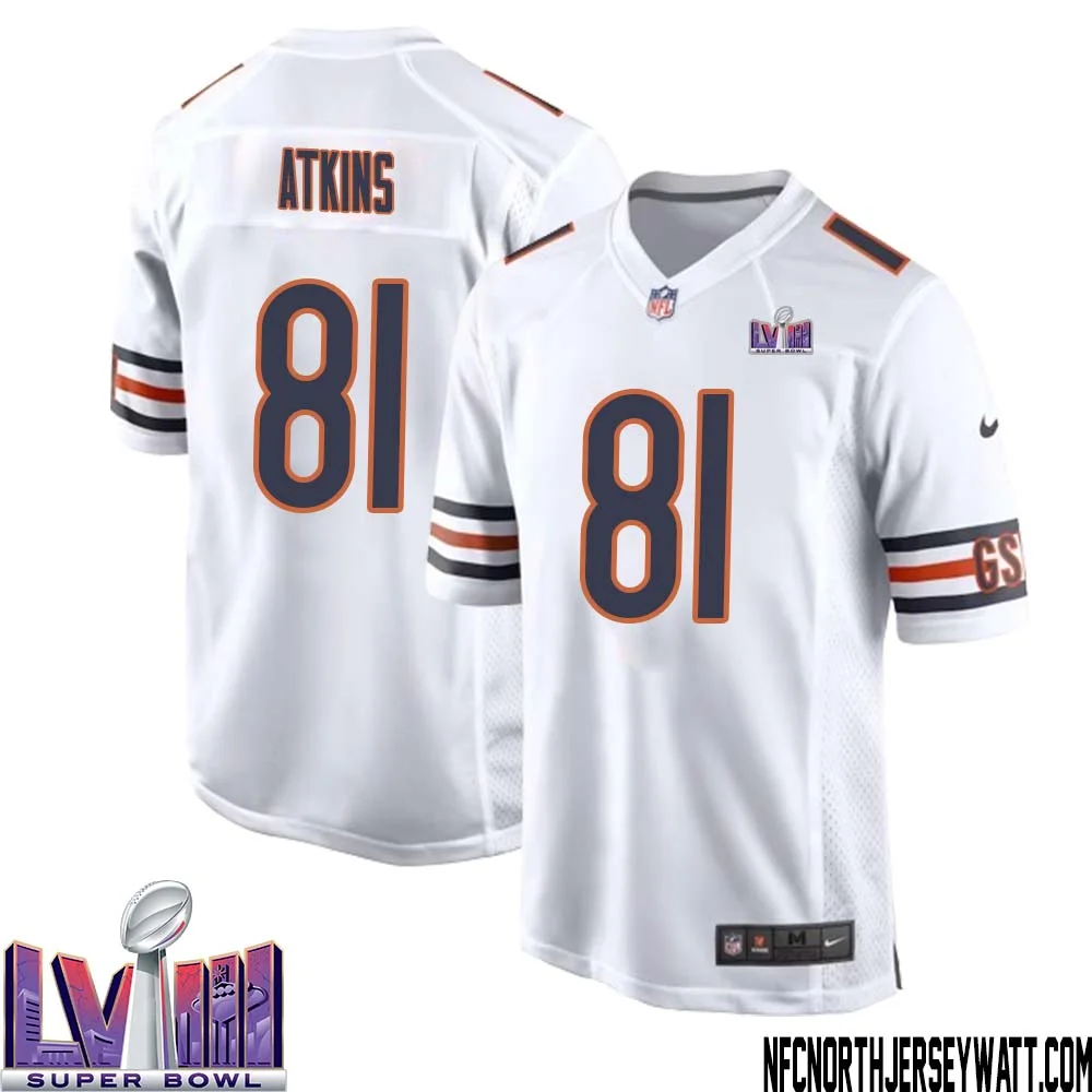 Doug Atkins No 81 Chicago Bears Super Bowl LVIII Away Game Jersey White for Men