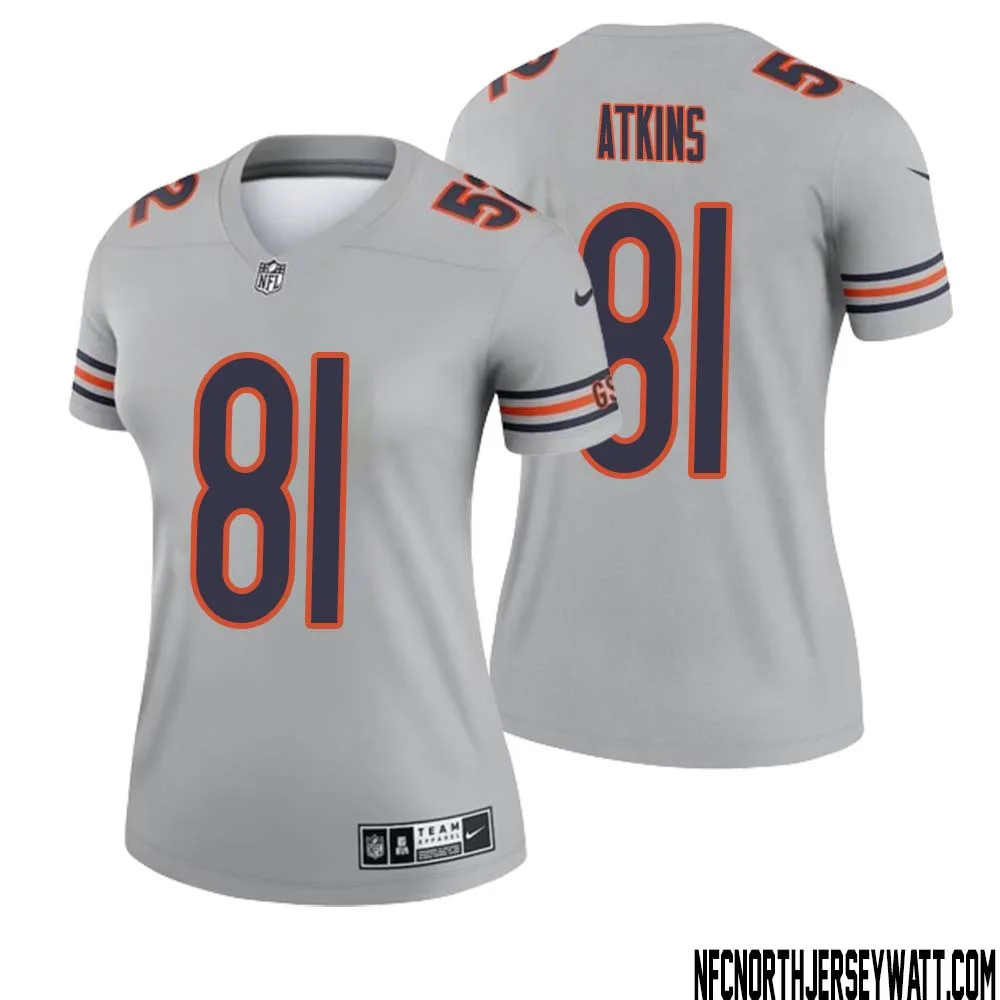 Doug Atkins No 81 Women Silver Chicago Bears Inverted Legend Jersey