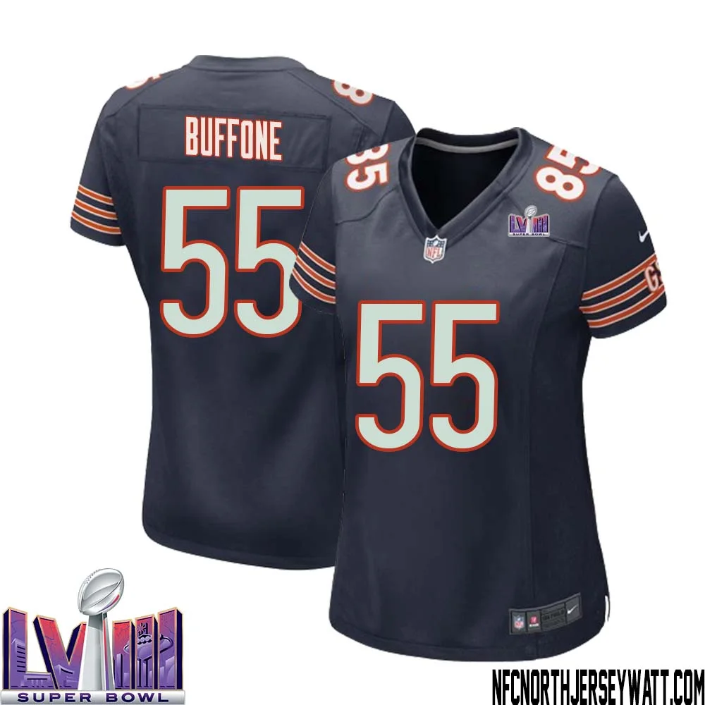 Doug Buffone No 55 Chicago Bears Super Bowl LVIII Home Game Jersey Navy for Women