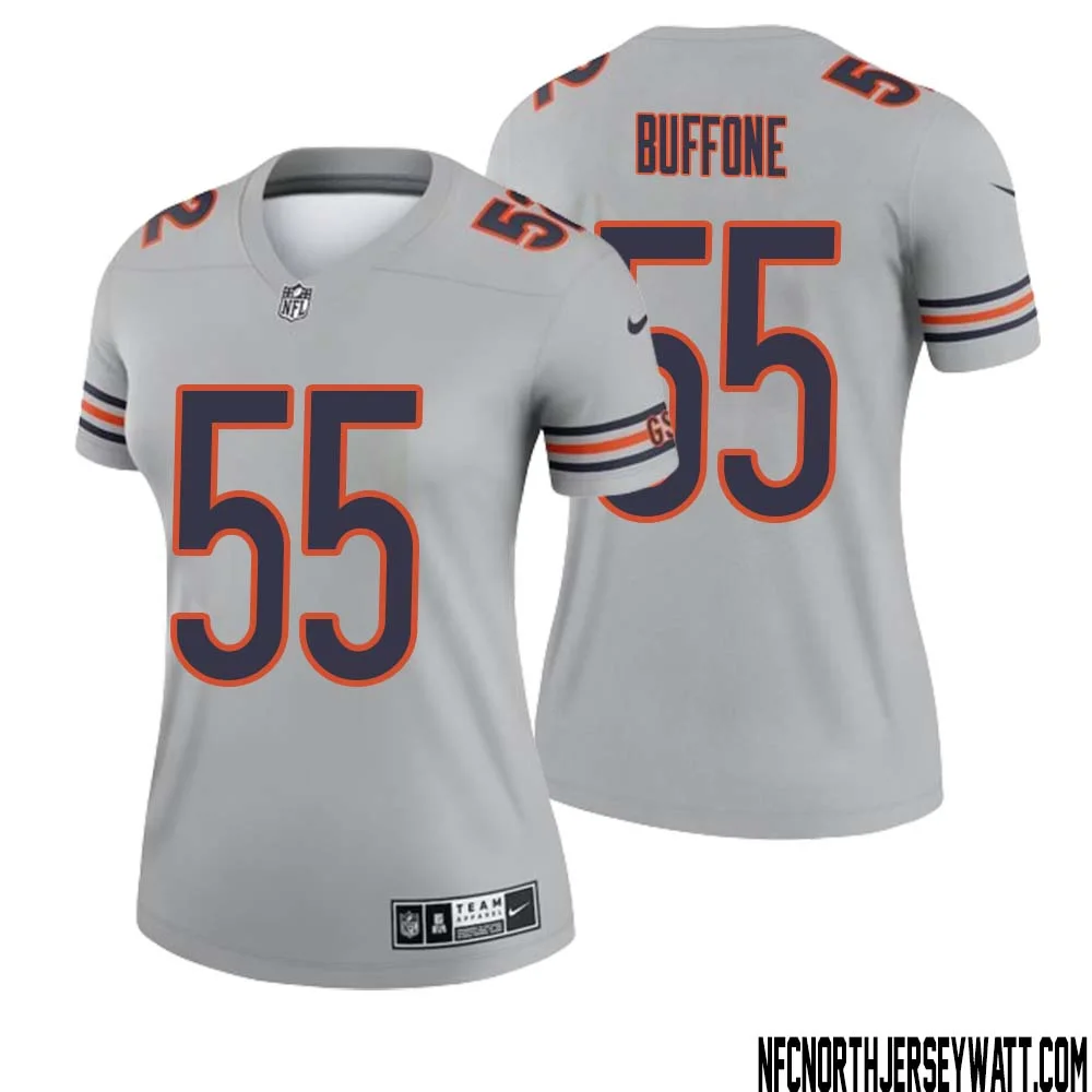 Doug Buffone No 55 Women Silver Chicago Bears Inverted Legend Jersey 1