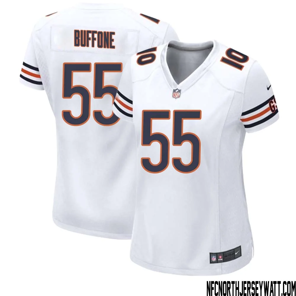 Doug Buffone No 55 Women White Chicago Bears Away Game Jersey 1