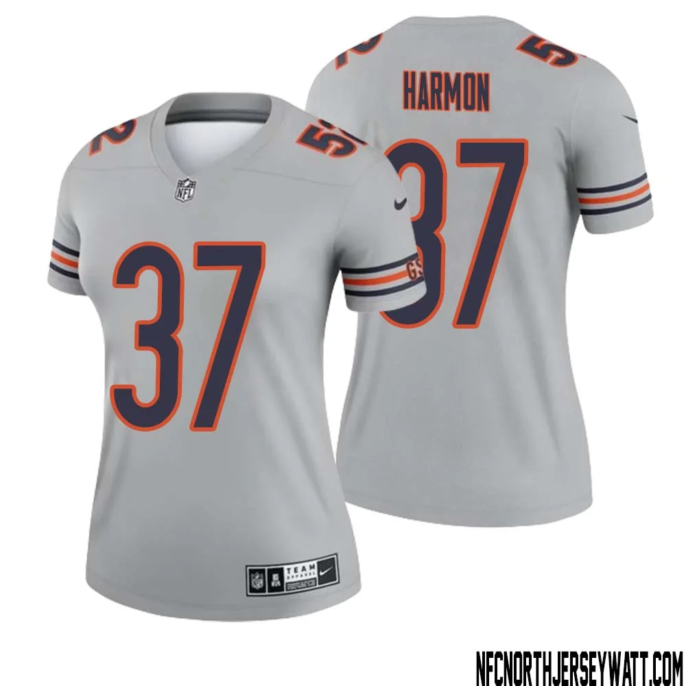 Duron Harmon No 37 Women Silver Chicago Bears Inverted Legend Jersey 1