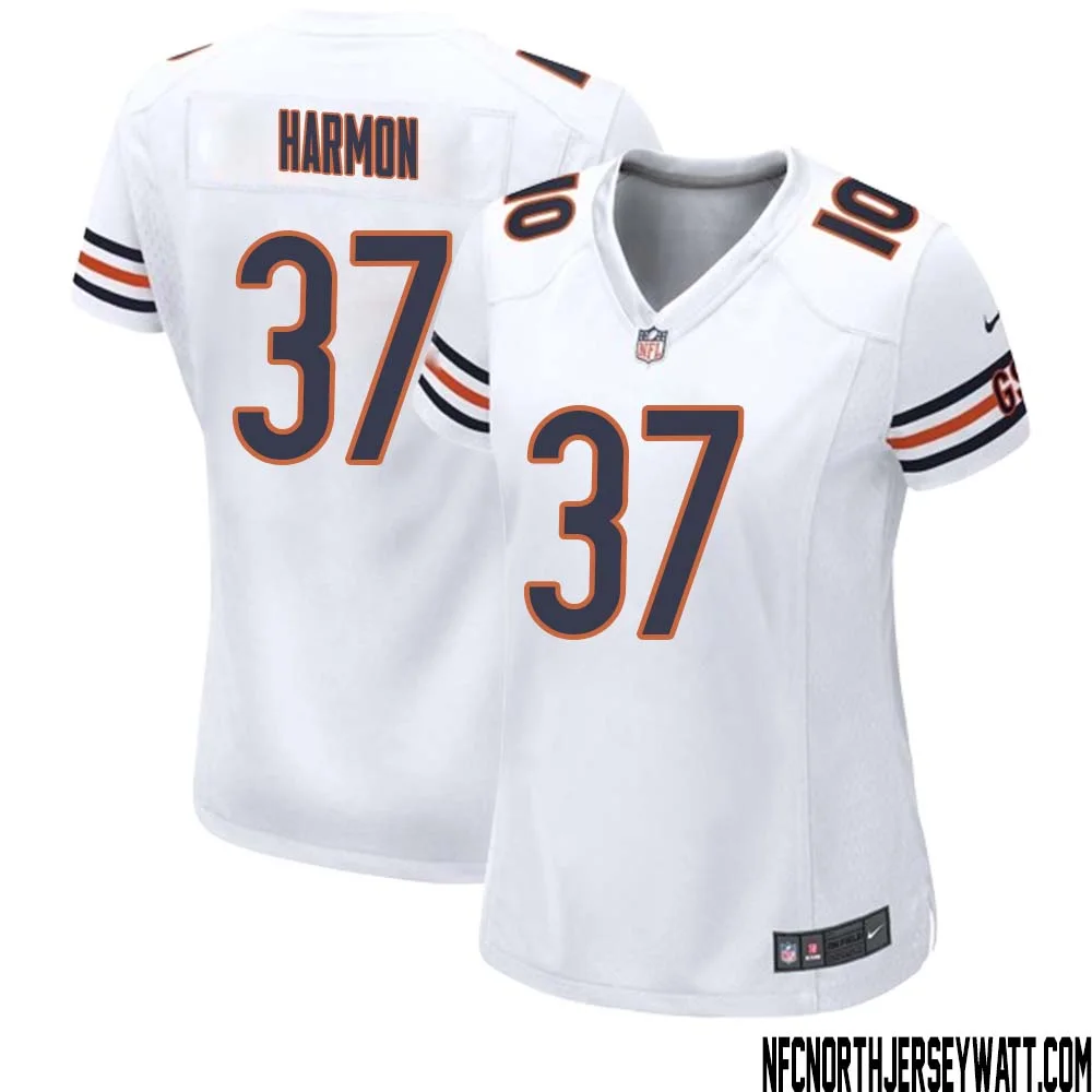 Duron Harmon No 37 Women White Chicago Bears Away Game Jersey